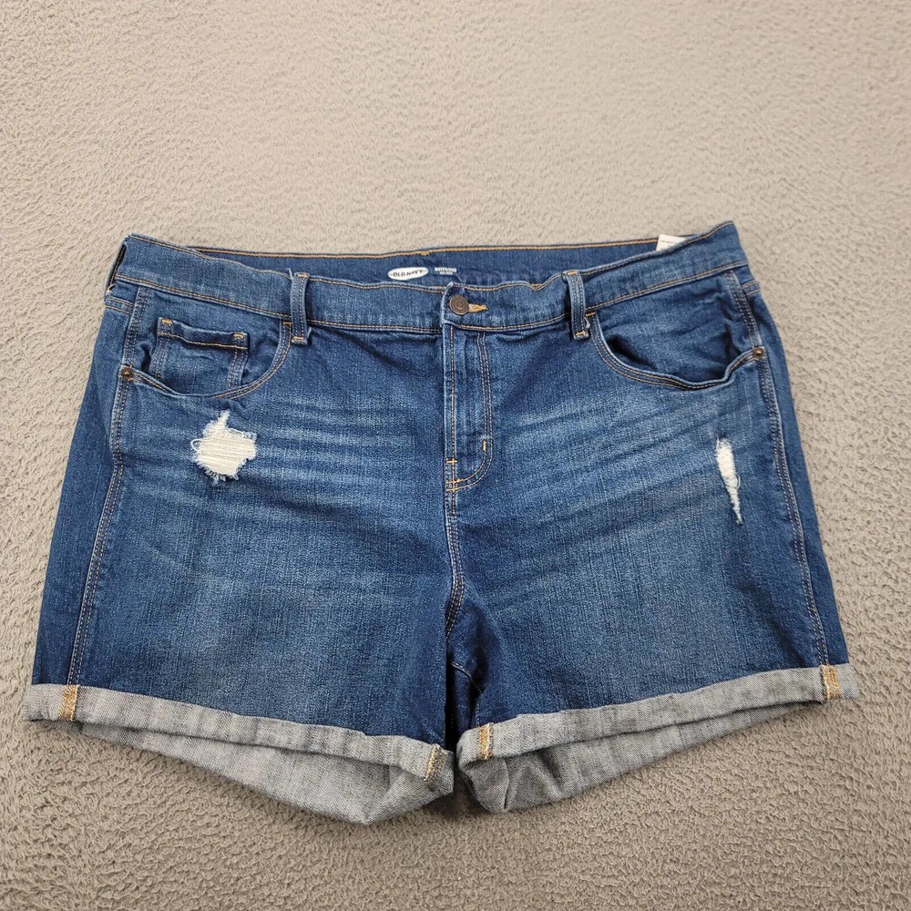 Old Navy Shorts Womens‎ 18 Blue Denim Distressed Boyfriend Rolled Casual